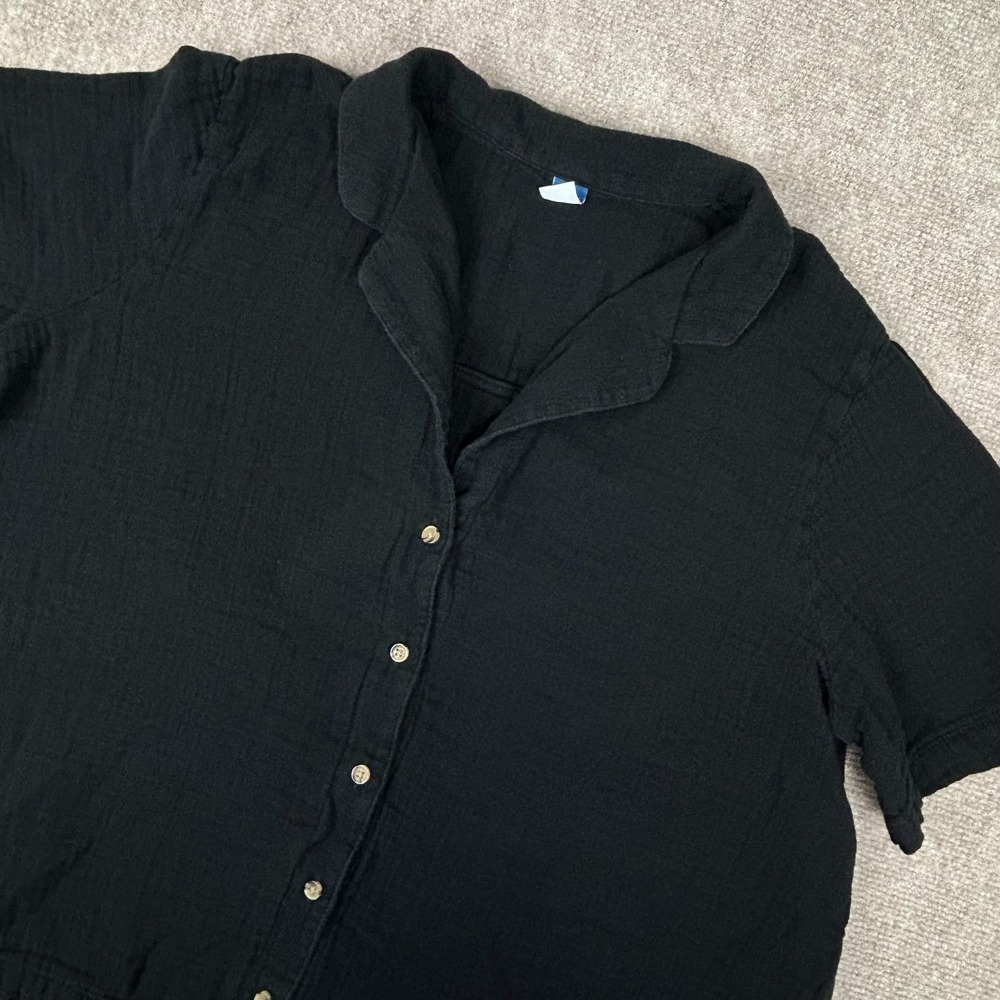 Old Navy Demi Resort Shirt Womens Large Black Pleated Cotton Collared Button Up